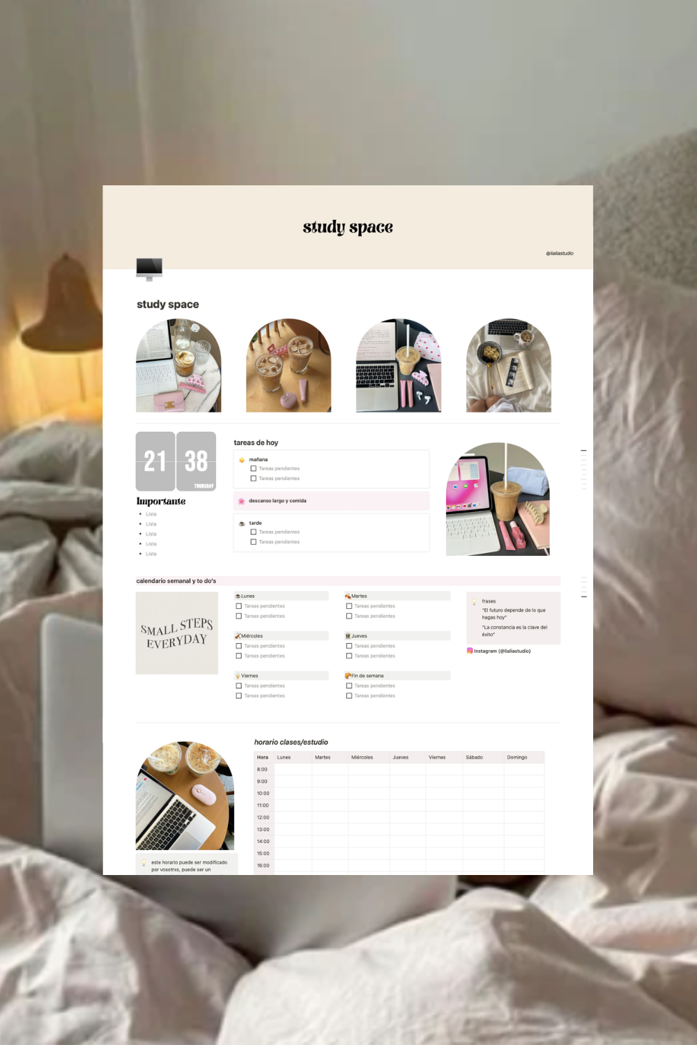 "Study space" notion planner